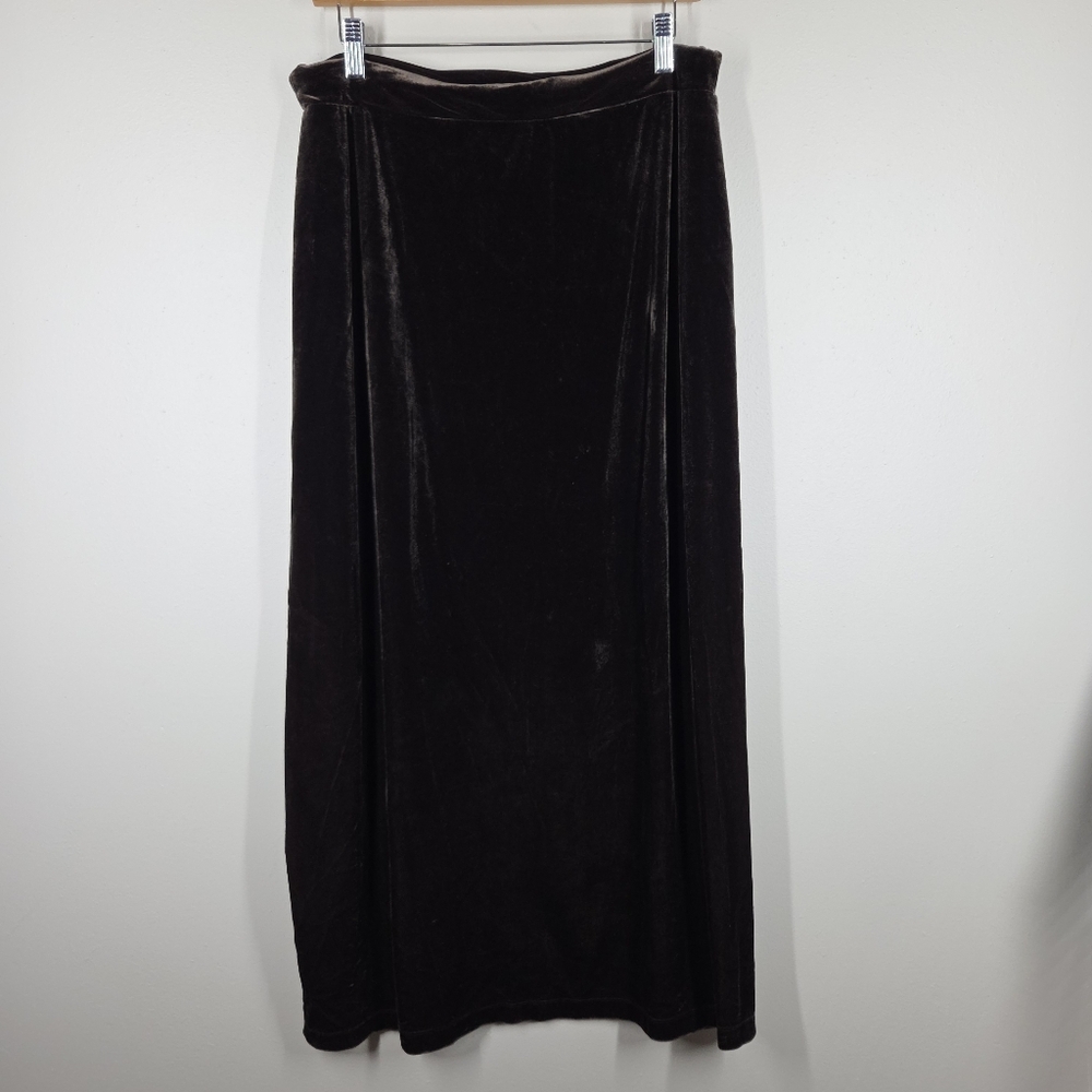 Vtg 90s Y2K Dark Chocolate Brown Velvet Maxi Skirt Pull On Grunge Whimsigoth XL - Picture 4 of 8